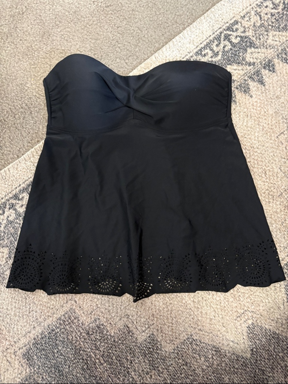 Merona Black Strapless Swim Top with Laser-Cut Hem